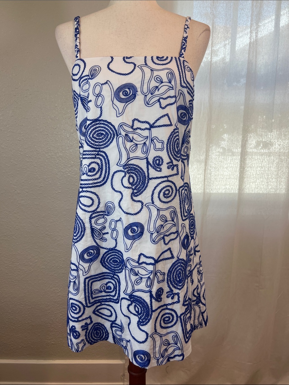 Hyacinth House White & Royal Blue Applique Santorini Mini Dress. Size S. NWOT